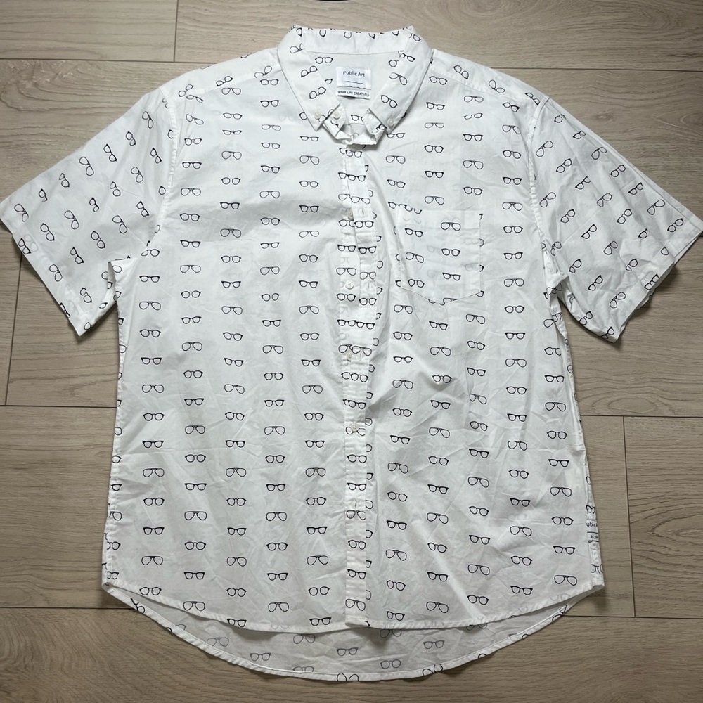 Public Art Wear Life Creatively White Eyeglass Print Short Sleeve Shirt mens 2xl